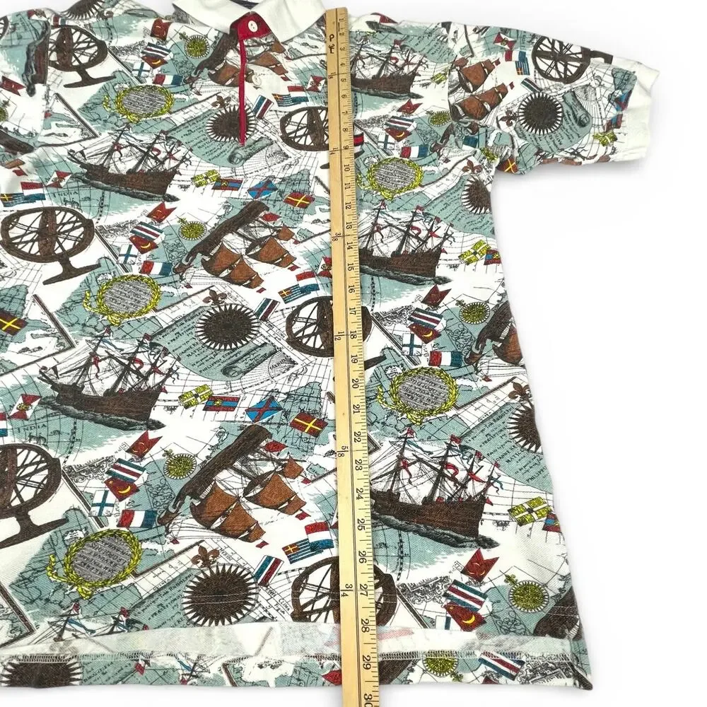 Vintage 90s Tommy Hilfiger Nautical Map AOP Polo Shirt Small S Sailboat - Picture 6 of 7